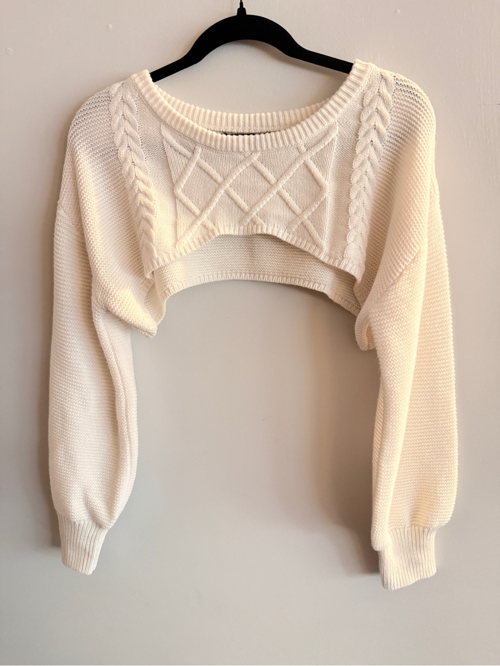 Almost Famous Cream Cropped Cable Knit Sweater